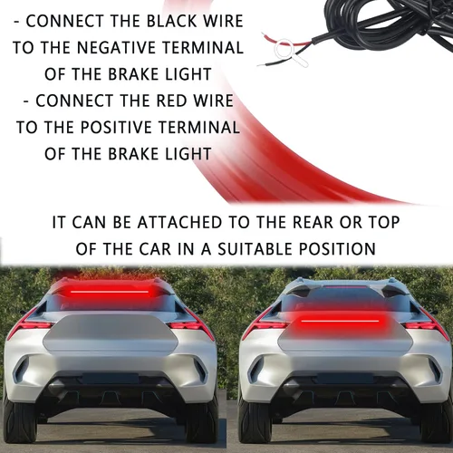 Vista 5 de Aokdom - Tira de luz de freno para coche de 35 pulgadas, luz de freno trasera de 12V con montaje alto, tira de luces LED, barra de luz para portón