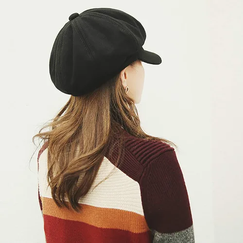 Vista 3 de Queenbox - Boina octogonal de lana para mujer, boina de periódico
