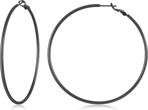 Vista 13 de Gacimy Aretes de aro de oro para mujer, aros finos chapados en oro de 14 Negro