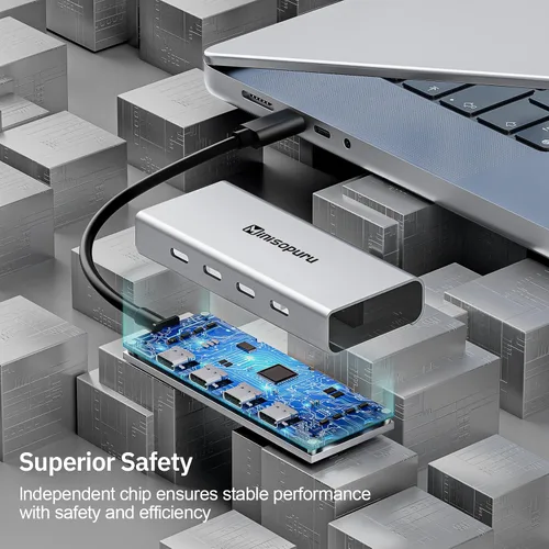 Vista 5 de Minisopuru Divisor USB C – Hub USB C de 4 puertos para portátil, solo transferencia de datos (no compatible con alimentación y video) USB C a USB C