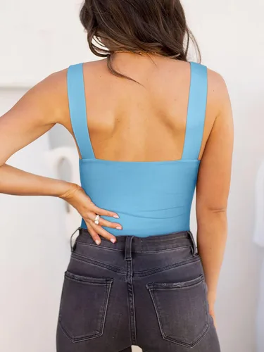 Vista 102 de Reoria - Camiseta sin mangas sexy tipo body con escote cuadrado para mujer, ropa para discoteca