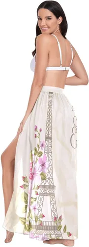 Vista 3 de Zathe Women'S Swimwear Cover Up Swim Long Coverups Beachwear Partywear M Eiffel Tower Simbol Spring Blooming Flowers