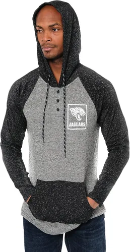 Vista 6 de Ultra Game - Sudadera con capucha de vellón para hombre con cuello Henley de la NFL Negro