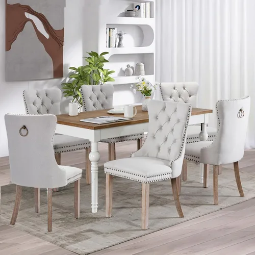 Vista 72 de SoarFlash Juego de 2 sillas de comedor de terciopelo, silla lateral de respaldo alto, silla lateral moderna tapizada de alta gama con botones Beige
