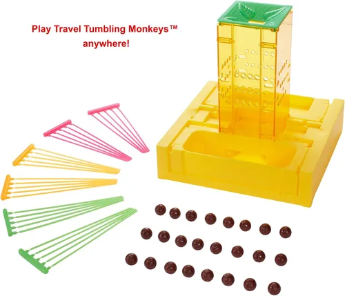 Vista 5 de Mattel Games Monos Tumblin' de viaje, juego portátil para niños con almacenamiento integrado para niños de 5 años en adelante, multicolor