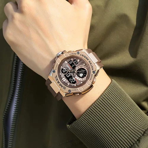 Vista 3 de Reloj de hombre para hombre, reloj deportivo de cuarzo, resistente al agua, relojes digitales militares, doble hora y cronómetro, reloj despertador