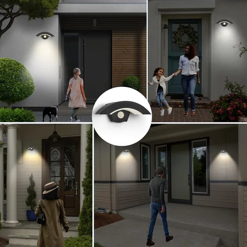 Vista 8 de Luces LED con sensor de movimiento para exteriores, 18 W, 1500 lm, luz de pared LED IP65, impermeable, lámpara de pared de aluminio de 3000 K, luz