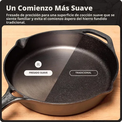 Vista 4 de Greater Goods Sartén de hierro fundido de 10 pulgadas, superficie lisa