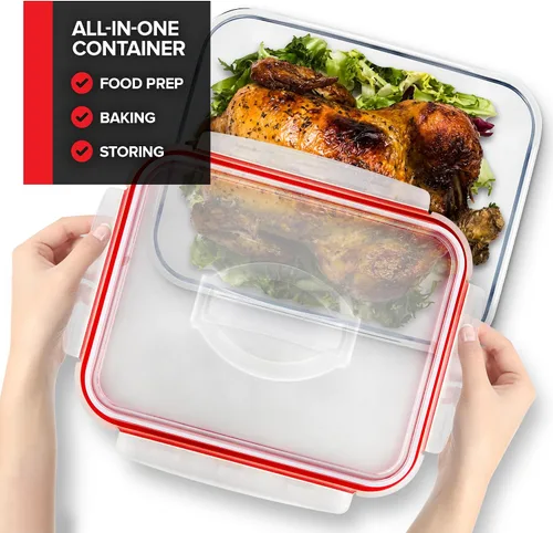 Vista 5 de Stock Your Home Recipiente rectangular extragrande de vidrio para almacenar alimentos con tapa, estilo moderno, hermético, a prueba de fugas