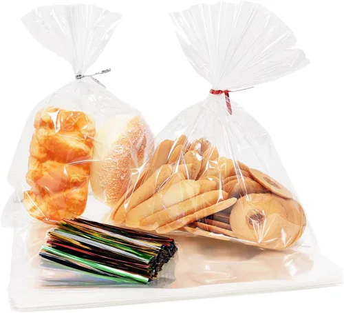 Vista 9 de 100 bolsas de celofán de 3 x 11 pulgadas, bolsas transparentes para dulces con lazos giratorios de 4 pulgadas, bolsas de plástico para violonchelo