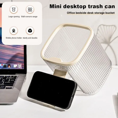 Vista 5 de VALINK Basurero transparente, papelera de acrílico transparente con soporte, estuche de almacenamiento multiusos para dormitorio, hogar, oficina