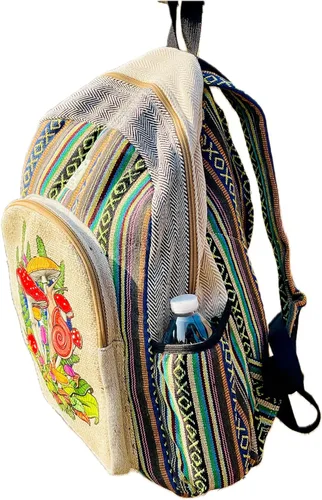 Vista 3 de Mochila hecha a mano de algodón de cáñamo del Himalaya de diseño único de 17 pulgadas grande Hippie, Festival, Senderismo y Tablet Laptop Mochila