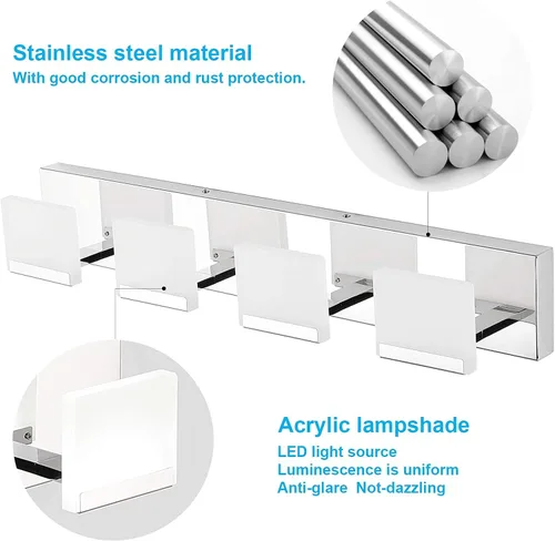 Vista 4 de Ralbay Luces de tocador modernas 4 luces LED modernas para tocador de baño, lámpara de pared sobre espejo