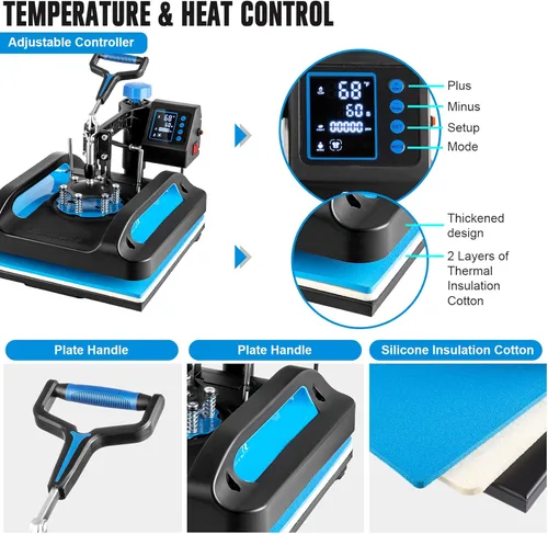 Vista 5 de Leomru máquina de prensa de calor 5 en 1, prensa de calor para sublimación de 12x15 pulgadas, máquina industrial de presión para camisetas, máquina