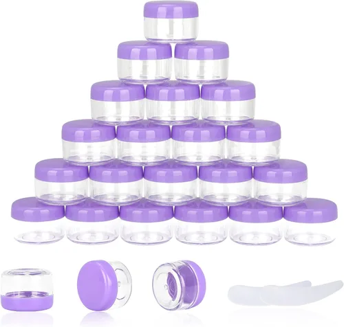 Vista 22 de 50 unidades de 5 gramos de envases de muestra, tarros vacíos de 5 ml con tapas, pequeños envases cosméticos, tarros de muestra mini con 4 cucharas