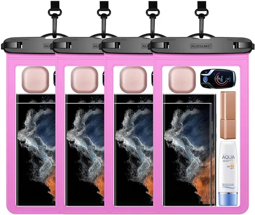 Vista 17 de Paquete de 4 fundas impermeables grandes para teléfono de 10.5" - Soporte transparente para celular bajo el agua - Bolsa seca universal a prueba