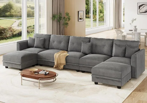 Vista 42 de LLappuil Sofá Seccional Modular con Asientos de Almacenamiento, Sofá Modular Convertible de Pana Chaise para Sala de Estar, Sofás de 5 Plazas con 3