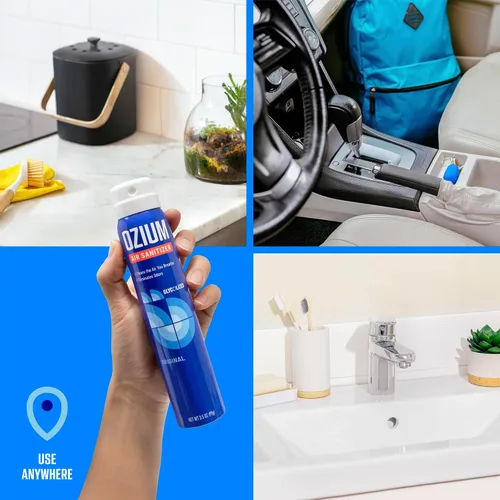 Vista 5 de Ozium Desinfectante de aire y eliminador de olores de 3.5 onzas para hogares, automóviles, oficinas y más, aroma a negro carbón, paquete de 2