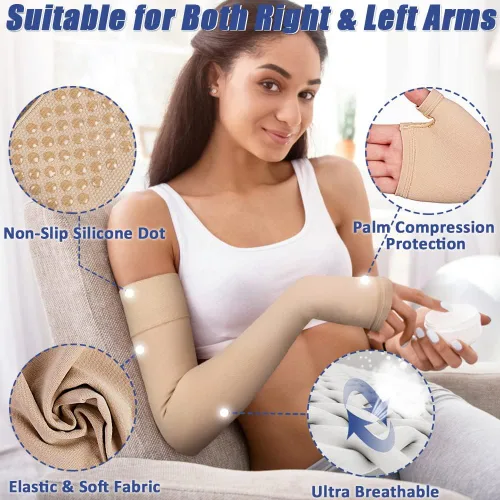 Vista 3 de beister Manga de compresión médica para el brazo para linfedema con guante para hombres y mujeres (individual), soporte completo de brazo de 20-30