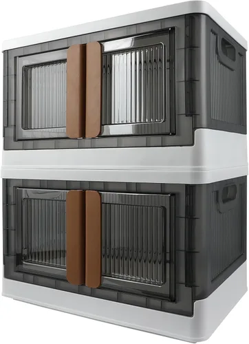 Vista 11 de Armario de almacenamiento con tapas, caja plegable, 8.4 galones (32L), con doble puerta y hebilla, plegable, debajo de la cama o uso de encimera