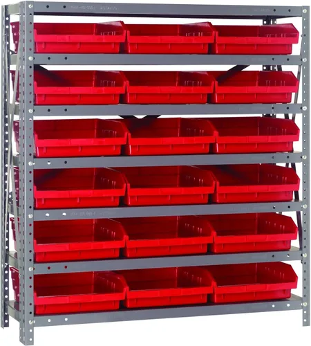 Vista 254 de Quantum QSBU-245BK Heavy Duty Shelving Unit with (7) Shelves and (24) QUS245 Black Bins for Garage Warehouse Storage Distribution 400 lb Load