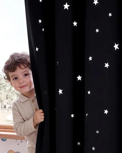 Vista 64 de NICETOWN - Cortinas de oscurecimiento de habitación con estrellas en rosa bebé, de 45 pulgadas de largo para dormitorio de niñas, cortinas