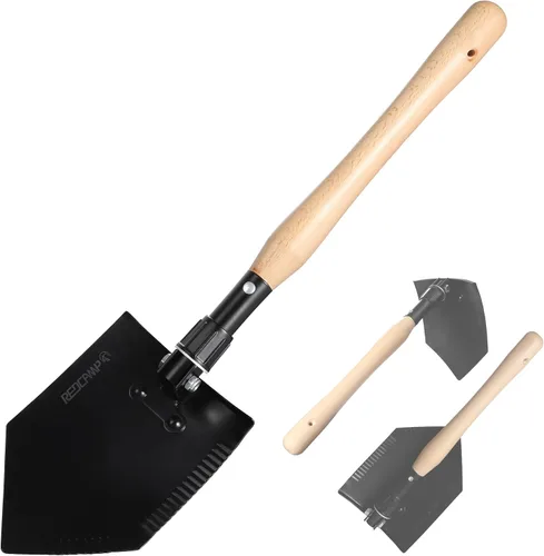 Vista 14 de REDCAMP - Pala plegable militar para campamento, herramienta de acero de alto carbono para cavar con mango triple con cubierta