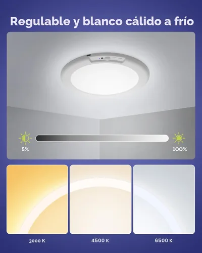 Vista 6 de Lámpara de techo alimentada por batería de 7.48 pulgadas con control remoto, luz de ducha recargable impermeable, luces de techo con sensor