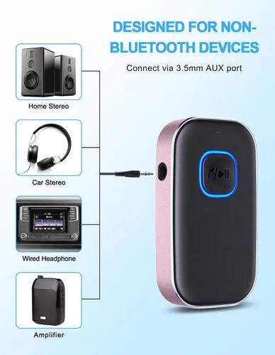 Vista 3 de COMSOON Adaptador AUX Bluetooth para automóvil, receptor Bluetooth con reducción de ruido para música/llamadas manos libres, receptor de audio Negro