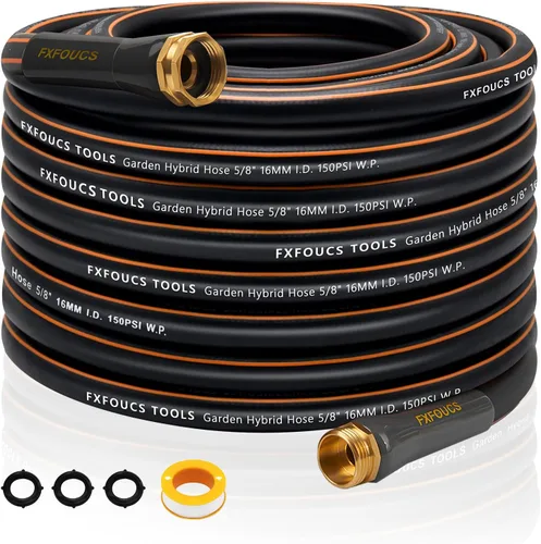 Vista 12 de Manguera de jardín resistente, manguera híbrida flexible y ligera de 5/8 pulgadas con presión de estallido de 600 PSI, mango giratorio y accesorios