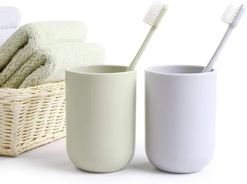 Vista 5 de Vaso para cepillo de dientes, taza de baño, soporte para cepillos de dientes, vaso de baño, plástico, 11.8 fl oz (azul gris)