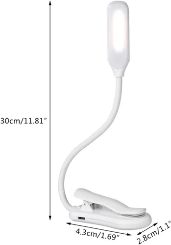 Vista 2 de Luz de lectura de libro con clip para cama, lámpara de libro con abrazadera con 5 LED para el cuidado de los ojos, 3 colores cambiables, funciona