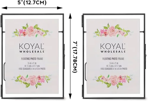 Vista 3 de Koyal Wholesale 8 marcos de fotos flotantes de vidrio prensado de 5 x 7 pulgadas con soportes, marco transparente negro para flores prensadas
