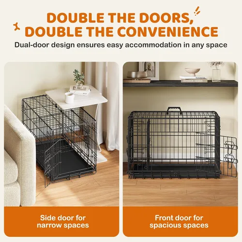 Vista 4 de Yaheetech Jaula para perros de doble puerta de 30 pulgadas con divisor para cachorros, perrera plegable de metal con bandeja extraíble, jaula