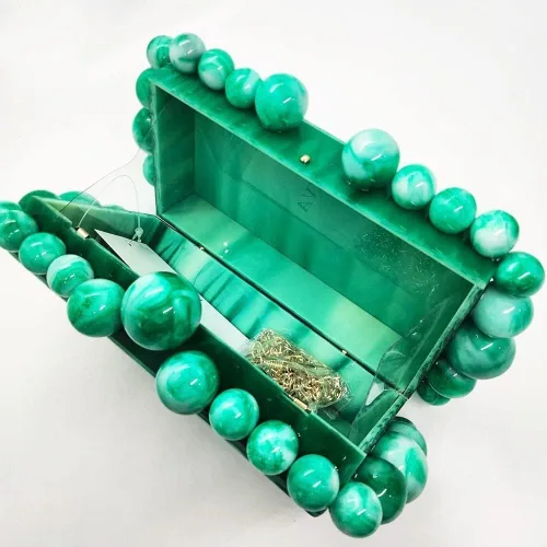 Vista 5 de TAYASH Bolso acrílico de noche para mujer, bolso de mano de mármol con purpurina para boda, cóctel, fiesta, baile de graduación (color verde)