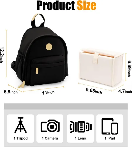 Vista 8 de Cwatcun Mochila para cámara pequeña para mujer, bolsa de cámara réflex digital de moda con correa de trípode, compartimento para laptop y divisores