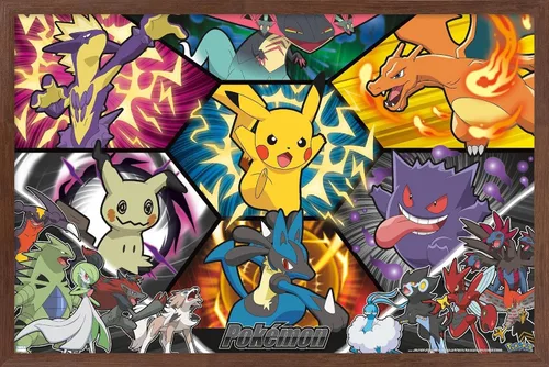 Vista 9 de Trends International Pokémon: Battle Art - Póster de pared de grupo, 22.4 pulgadas de largo x 14.7 pulgadas, versión enmarcada en madera de granero