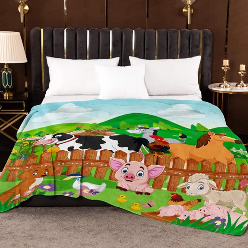 Vista 7 de Manta de animales de granja linda manta de animales de granja para niños, suave y acogedora manta de franela de granja para perros de granja, cerdo
