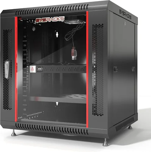 Vista 17 de Sysracks Gabinete para rack de servidor de montaje en pared 6U, rack de red de bloqueo de 19 pulgadas, 24 pulgadas de profundidad, puerta de vidrio
