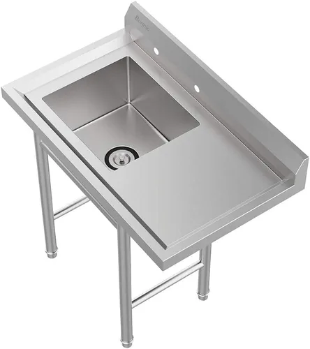 Vista 7 de Bonnlo Fregadero de acero inoxidable 304 con escurridor, fregadero de banco de trabajo de un compartimento, fregadero comercial para restaurante