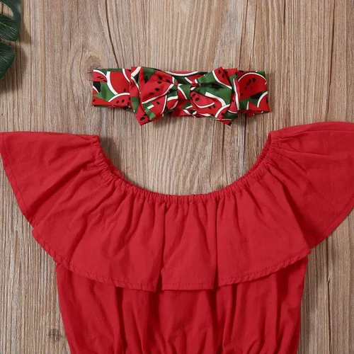 Vista 4 de Conjunto de faldas de piña para niños pequeños y niñas con hombros descubiertos de frutas + tutú con volantes faldas, vestido de verano
