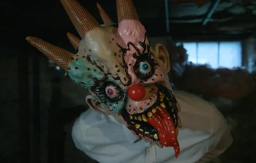 Vista 7 de Máscara de payaso aterrador para adultos de Deja Boo, diseño único de máscara de Halloween espeluznante, disfraces realistas de primera calidad