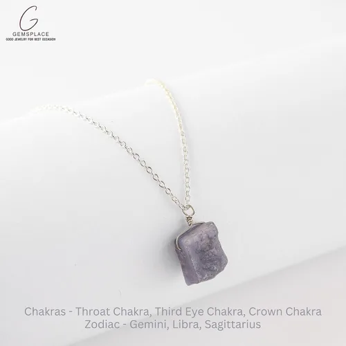 Vista 32 de Collar de piedras preciosas crudas piedras de nacimiento de plata