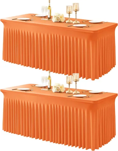 Vista 11 de Paquete de 1 manteles azul bebé para mesas rectangulares de 4 pies, cubiertas de mesa de spandex elástico de una pieza resistentes a las arrugas
