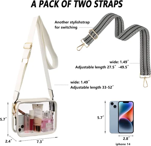 Vista 2 de Bolso cruzado transparente para mujer, bolso transparente aprobado por estadios con correa ajustable