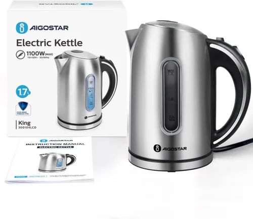 Vista 7 de Aigostar Hervidor eléctrico de acero inoxidable, 1,7 litros, plateado