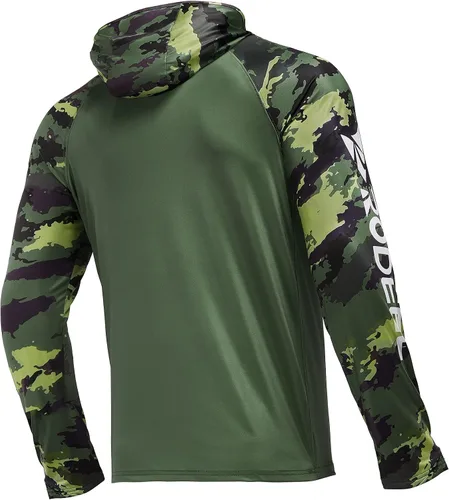 Vista 4 de Rodeel Camiseta de manga larga con capucha para hombre, ajuste holgado, con ventilación y protección solar UPF 50