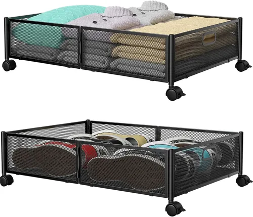 Vista 11 de Contenedor de Almacenamiento Debajo de la Cama con Ruedas, Organizador de Cajones de Almacenamiento para Zapatos Debajo de la Cama, Contenedores