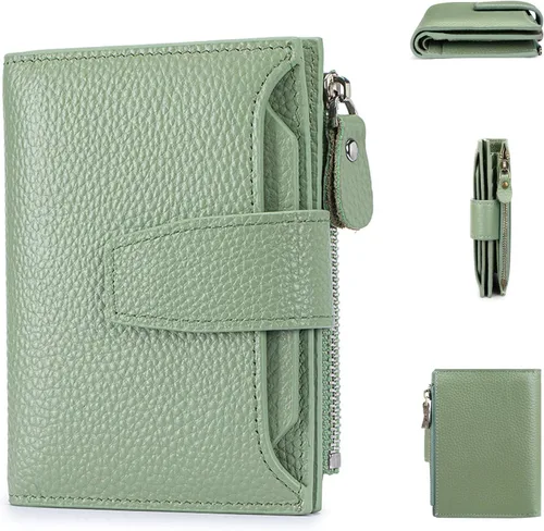 Vista 28 de Carteras de cuero para mujer con bloqueo RFID, billetera delgada, plegable, tarjetero con cremallera, bolsillo para monedas, ventana