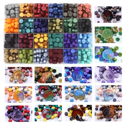Vista 3 de Kit de sellos de cera con 24 colores, 600 piezas, sello de sellado del árbol de la vida, juego de calentador de sellos de cera eléctrico, molde